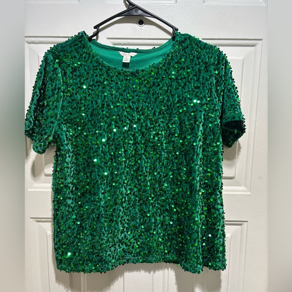 Cato Emerald Sequin Top